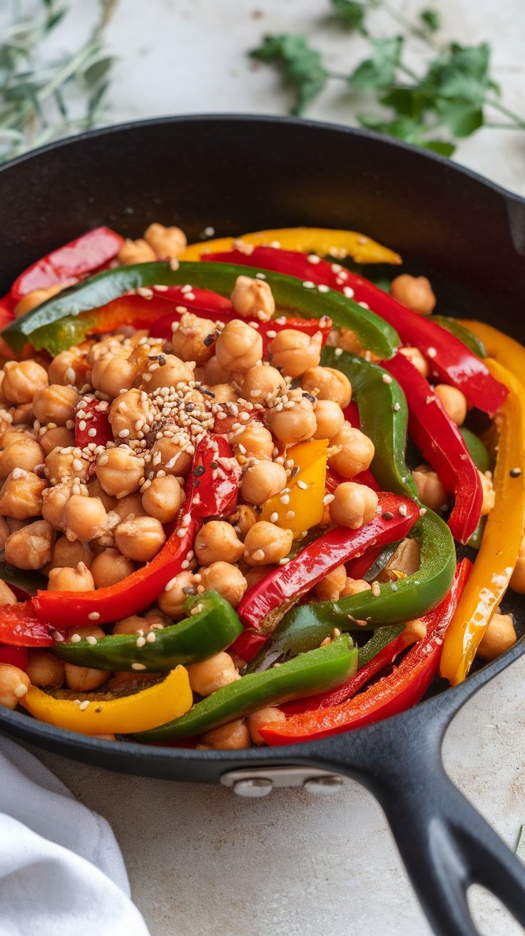 Chickpea stir-fry with colorful bell peppers